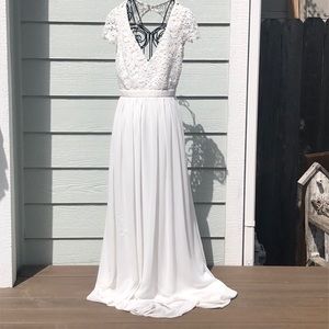 Floor length white backless dress